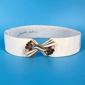 Judith Leiber white leather snake embossed belt
